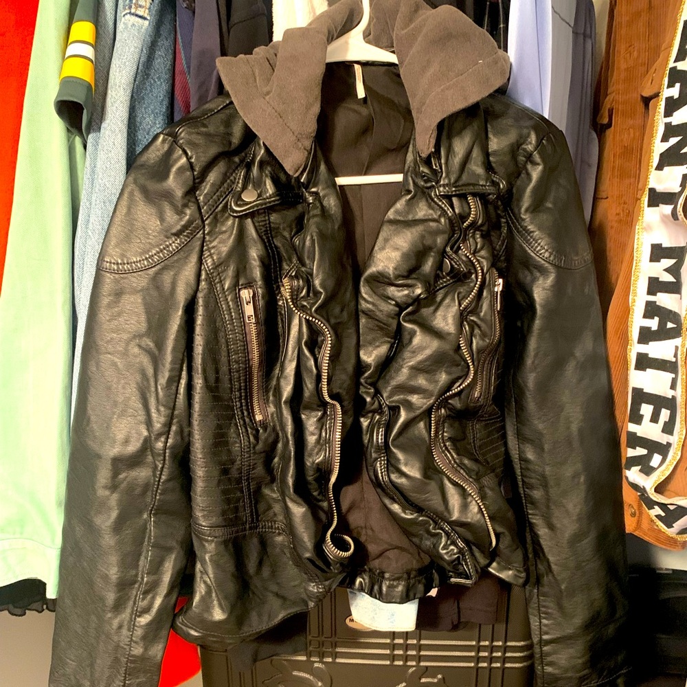 Free people black leather jacket